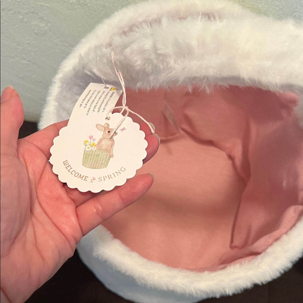 #1473=“16X10”Adorable Bunny Plush Basket - Pink and White - Picture 3 of 11